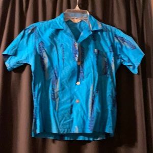 Vintage Hawaiian 🌺 tiki shirt gold turquoise S